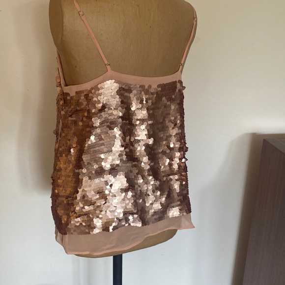 Moulinette Soeurs sz 2 sequin tank top champagne pink small repair at thin strap - Picture 3 of 6